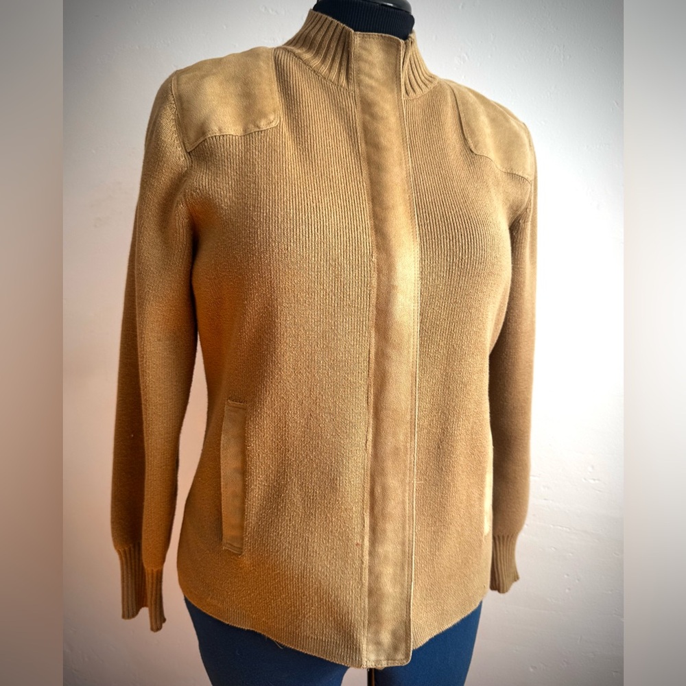 Vintage Liz Claiborne Faux Suede Embellished Camel Sweater Jacket